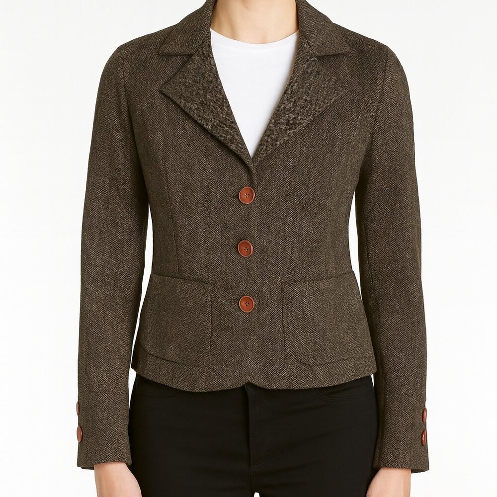 City Brown 3-Button Blazer XS Dark Academia Old Money Structured